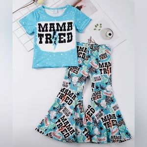 Girls Boutique Western MAMA TRIED Graphic Top & Bell Bottoms Flare Pants Set